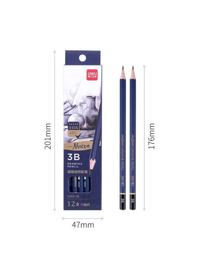 Deli 12-Piece Nuevo Drawing And Sketching Pencils 3B Size - Image 3